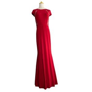 JS Boutique Dress Womens Small Red Gown Maxi Lace Panel Evening Formal Elegant
